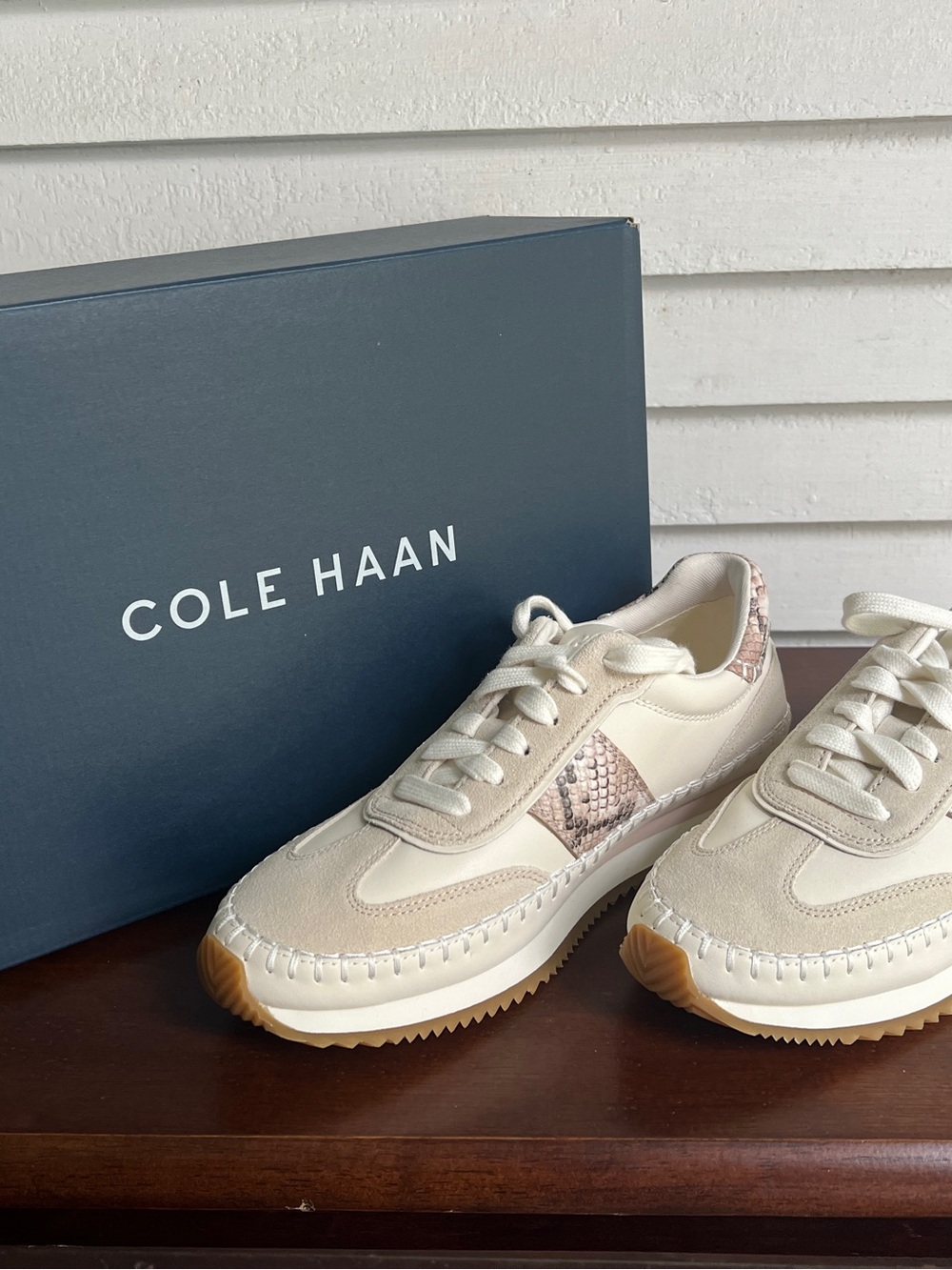 Cole Haan Cream Trainer Sneakers with Snake-Print Accent